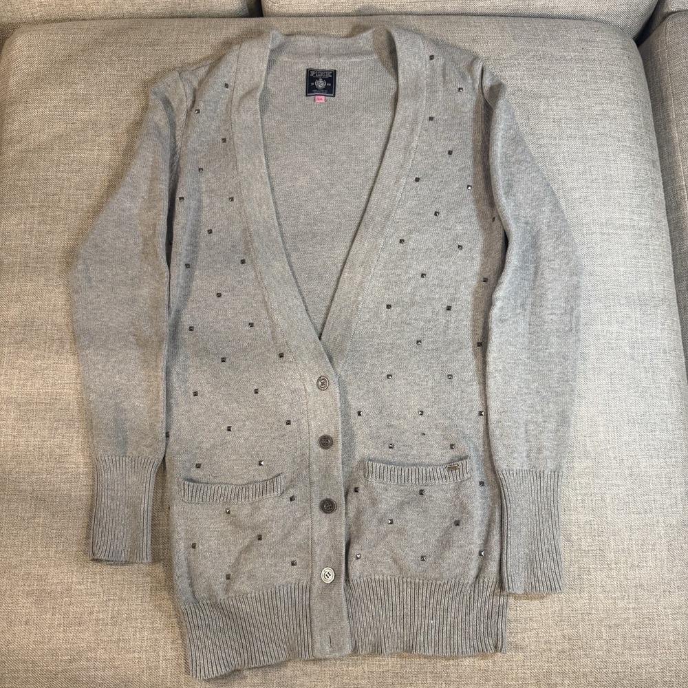 PINK Victoria's Secret L Gray Studded Cotton Longline Cardigan